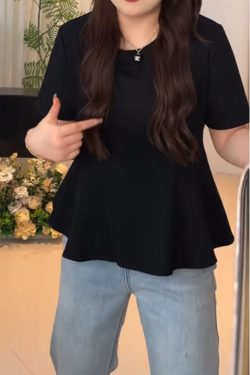 Plus Size Women's Summer Short Sleeve T-shirt with Lotus Leaf Edges, Flattering Design for Chubby Figures, Versatile Youthful Style