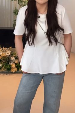 Plus Size Women's Summer Short Sleeve T-shirt with Lotus Leaf Edges, Flattering Design for Chubby Figures, Versatile Youthful Style