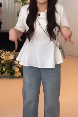 Plus Size Women's Summer Short Sleeve T-shirt with Lotus Leaf Edges, Flattering Design for Chubby Figures, Versatile Youthful Style