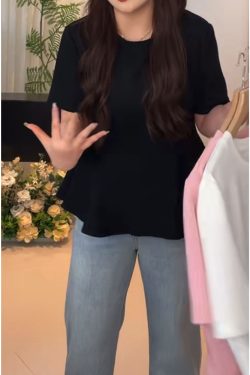 Plus Size Women's Summer Short Sleeve T-shirt with Lotus Leaf Edges, Flattering Design for Chubby Figures, Versatile Youthful Style