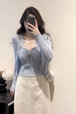 Plus Size Women's Vintage Knitted Vest Top and Slim-Fit Long Sleeve Cardigan Set for Spring and Autumn Fashion