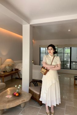 Plus-Size Zen-Inspired Body-Shaping Dress, Elegant Irregular White Design, Chinese Style, Trendy for Y2K and Modern Fashion