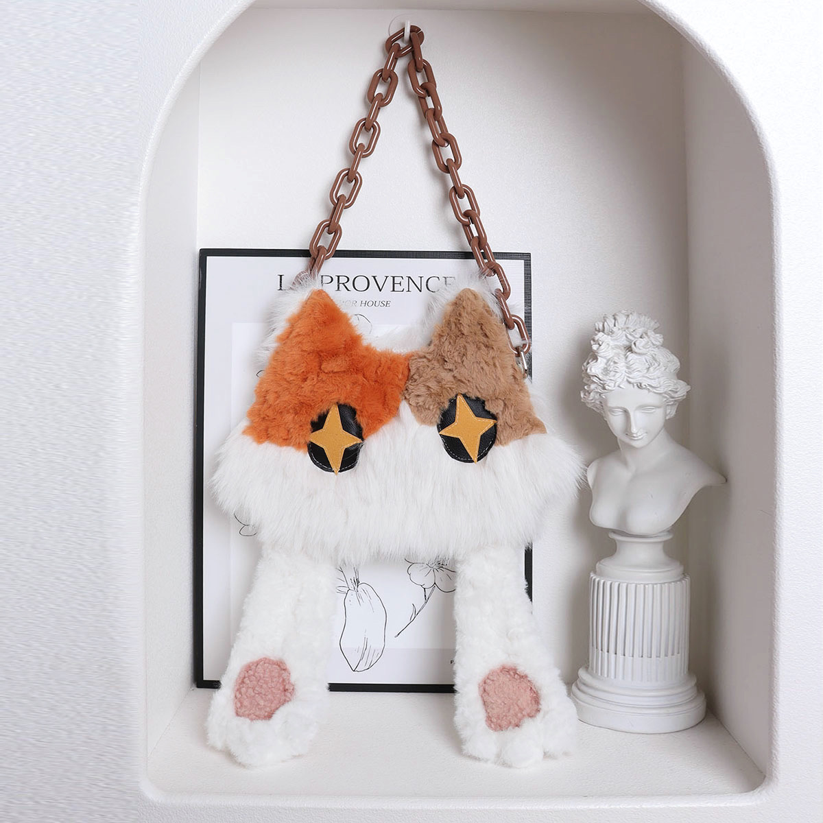 Plush Cat Crossbody Bag for Women - Soft Three-Color Face-Covering Design, Autumn/Winter Niche Style Plush Cat Crossbody Bag for Women - Soft Three-Color Face-Covering Design, Autumn/Winter Niche Style