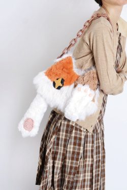 Plush Cat Crossbody Bag for Women - Soft Three-Color Face-Covering Design, Autumn/Winter Niche Style