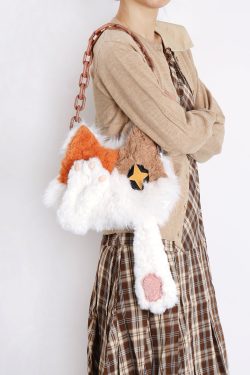 Plush Cat Crossbody Bag for Women - Soft Three-Color Face-Covering Design, Autumn/Winter Niche Style