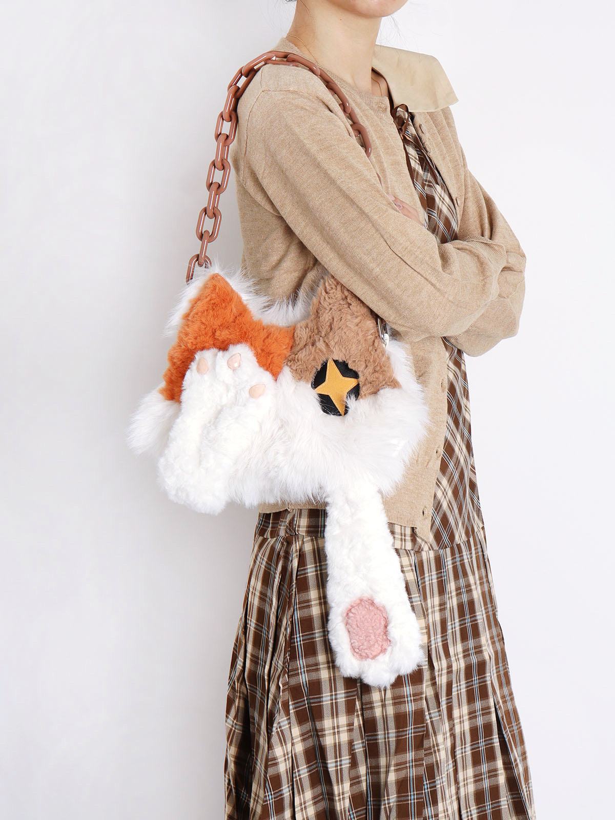 Plush Cat Crossbody Bag for Women - Soft Three-Color Face-Covering Design, Autumn/Winter Niche Style Plush Cat Crossbody Bag for Women - Soft Three-Color Face-Covering Design, Autumn/Winter Niche Style