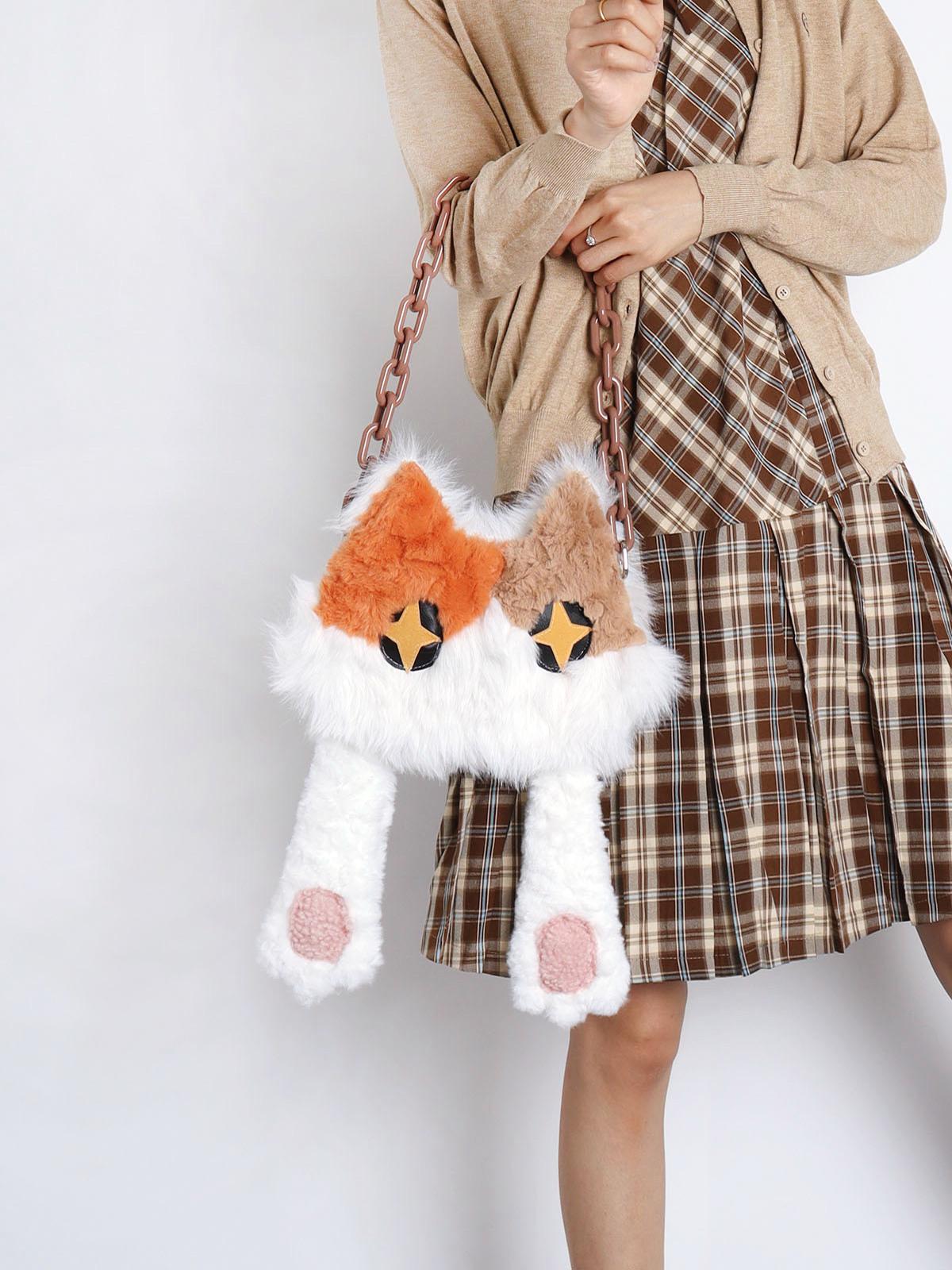 Plush Cat Crossbody Bag for Women - Soft Three-Color Face-Covering Design, Autumn/Winter Niche Style Plush Cat Crossbody Bag for Women - Soft Three-Color Face-Covering Design, Autumn/Winter Niche Style
