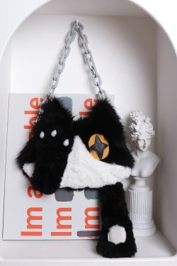 Plush Cow Cat Crossbody Bag for Students - Cute Face-Covering Design, Autumn Winter Niche Style