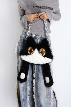 Plush Cow Cat Crossbody Bag for Students - Cute Face-Covering Design, Autumn Winter Niche Style