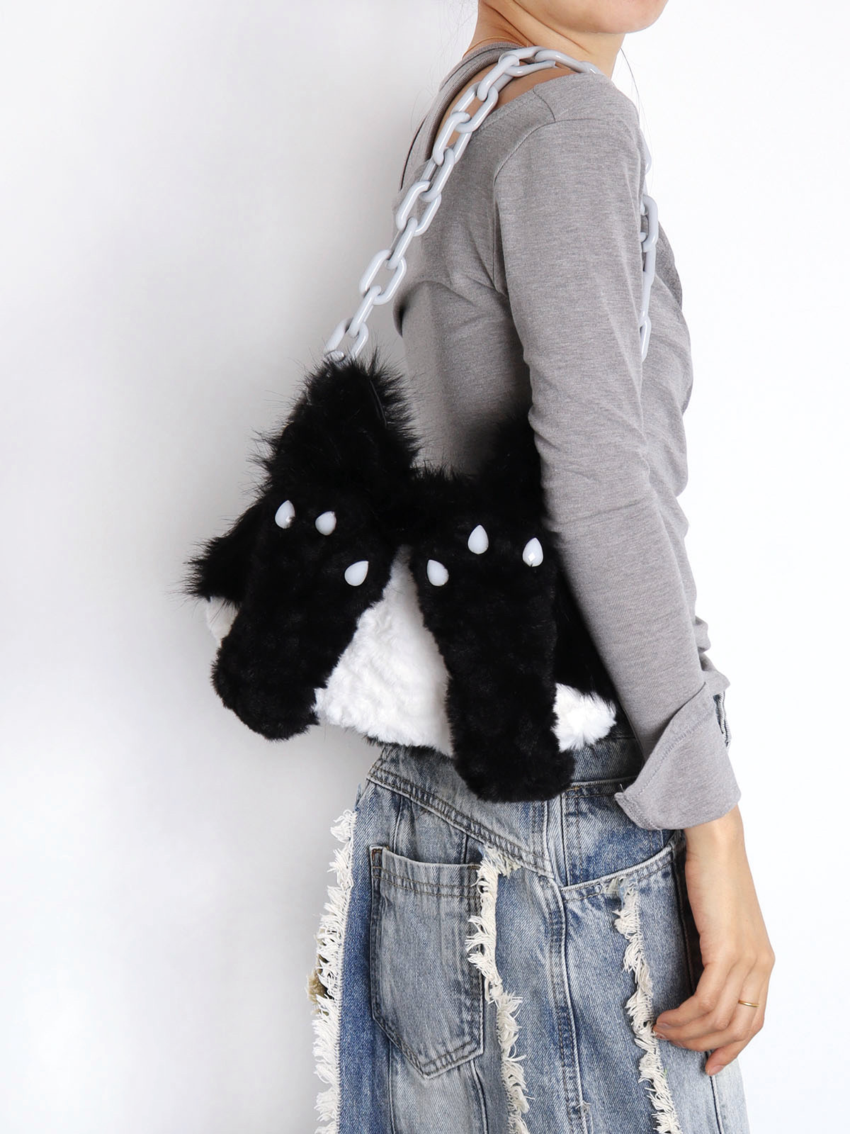 Plush Cow Cat Crossbody Bag for Students - Cute Face-Covering Design, Autumn Winter Niche Style Plush Cow Cat Crossbody Bag for Students - Cute Face-Covering Design, Autumn Winter Niche Style