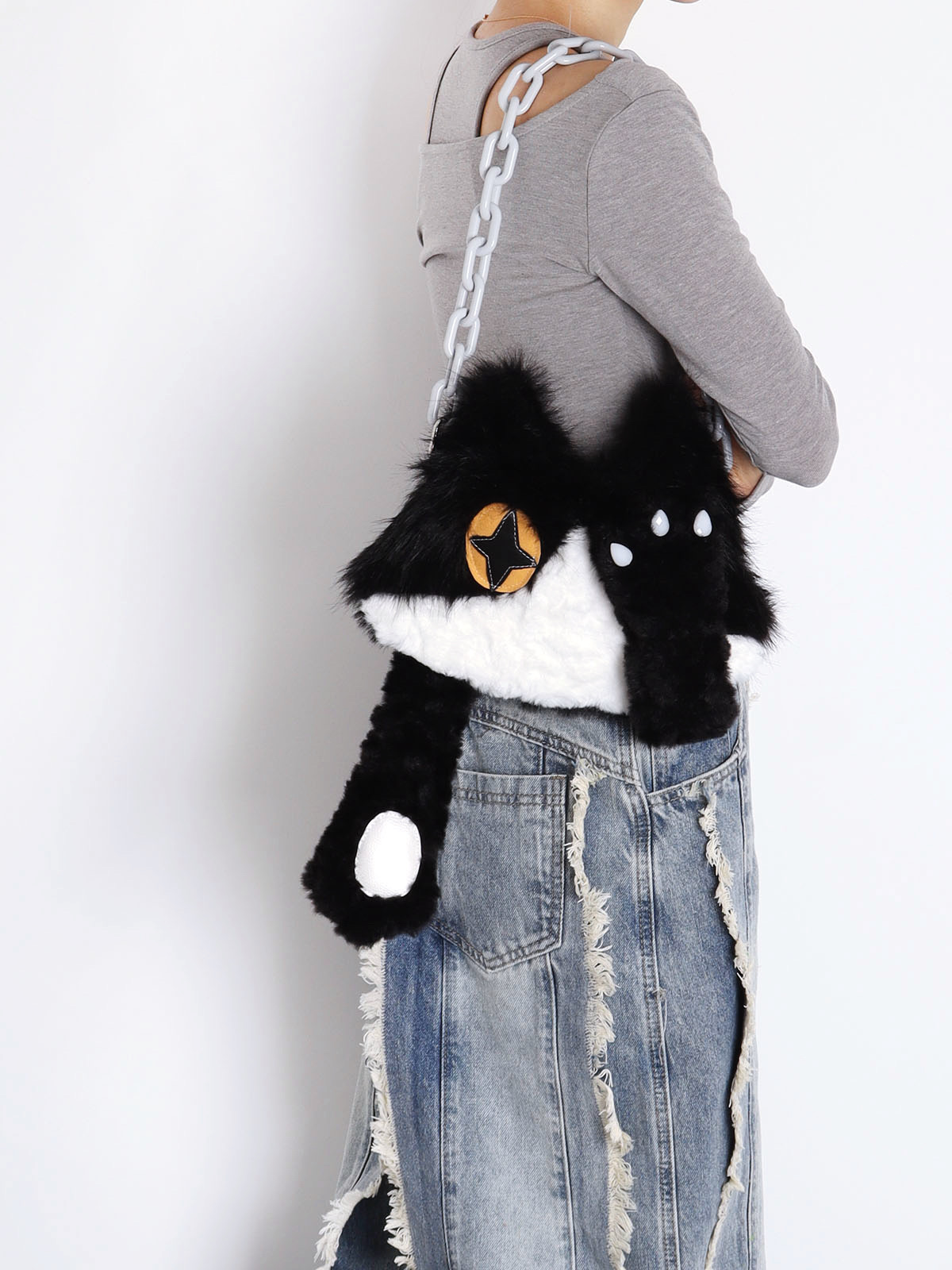 Plush Cow Cat Crossbody Bag for Students - Cute Face-Covering Design, Autumn Winter Niche Style Plush Cow Cat Crossbody Bag for Students - Cute Face-Covering Design, Autumn Winter Niche Style