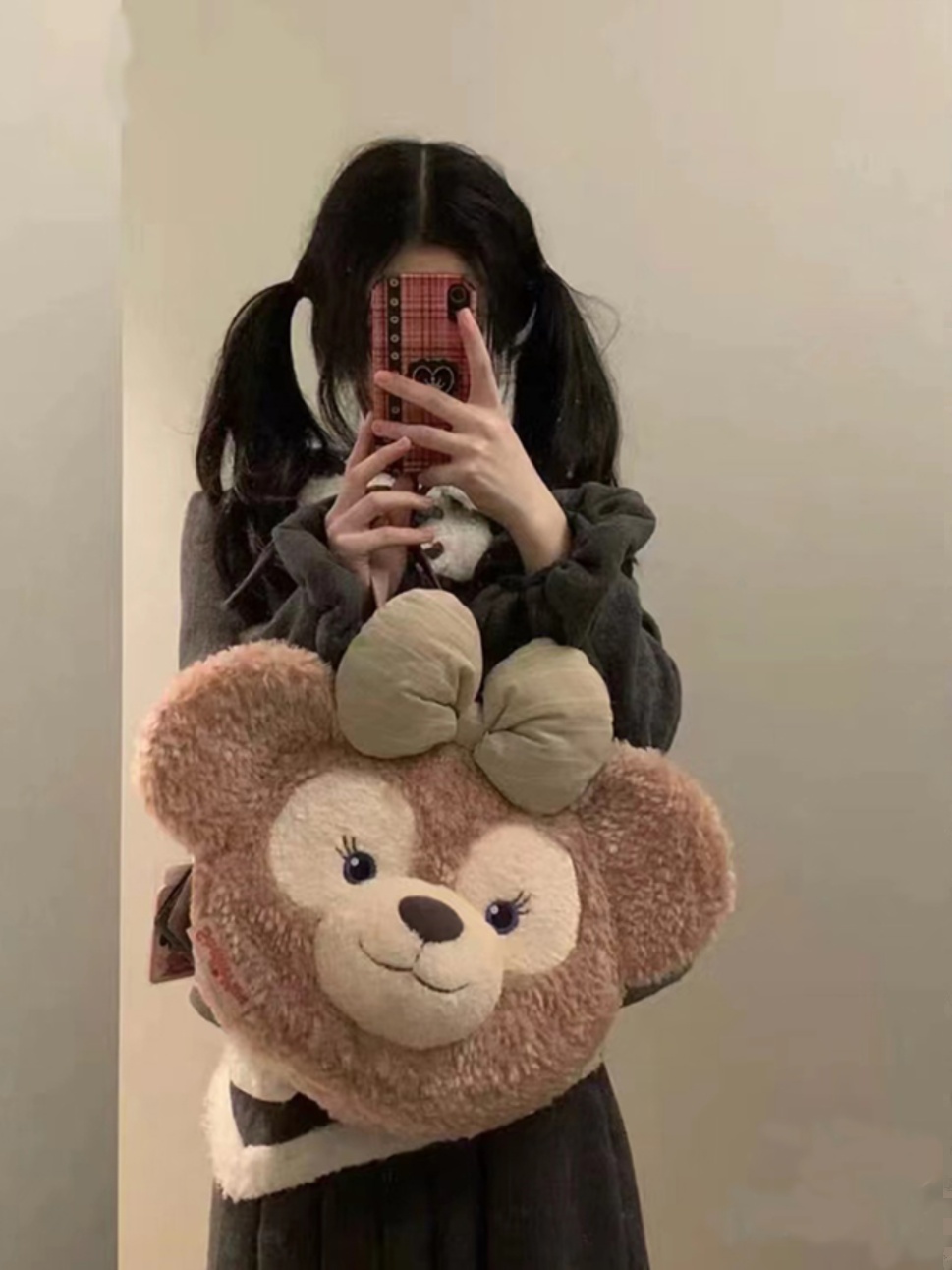 Plush Duffy Bear Big Face Bag - Versatile Cartoon Teddy Bear Doll Double Shoulder Handbag in Snow Pear Rose - Y2K Style Plush Duffy Bear Big Face Bag - Versatile Cartoon Teddy Bear Doll Double Shoulder Handbag in Snow Pear Rose - Y2K Style