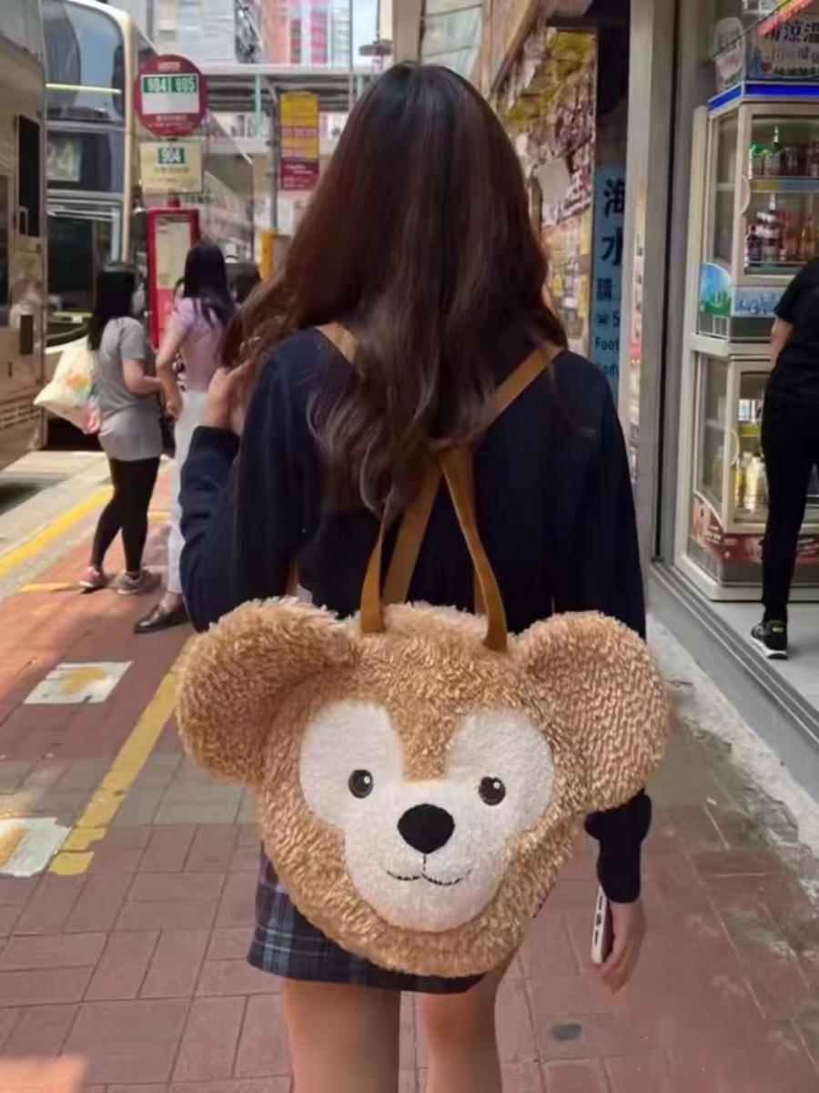 Plush Duffy Bear Big Face Bag - Versatile Cartoon Teddy Bear Doll Double Shoulder Handbag in Snow Pear Rose - Y2K Style Plush Duffy Bear Big Face Bag - Versatile Cartoon Teddy Bear Doll Double Shoulder Handbag in Snow Pear Rose - Y2K Style