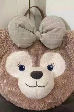 Plush Duffy Bear Big Face Bag - Versatile Cartoon Teddy Bear Doll Double Shoulder Handbag in Snow Pear Rose - Y2K Style