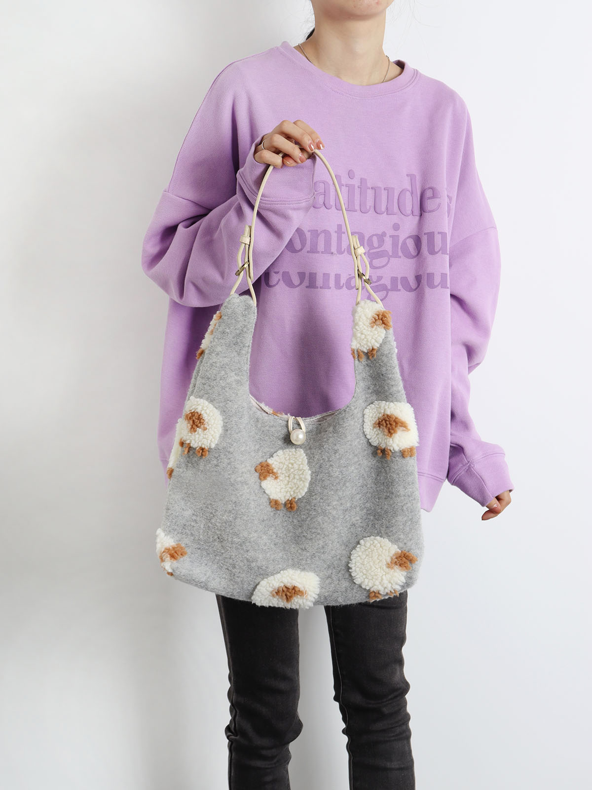 Plush Gray Lamb Tote Bag for Women, Soft and Cute Large Capacity Design, Trendy Niche Style Plush Gray Lamb Tote Bag for Women, Soft and Cute Large Capacity Design, Trendy Niche Style