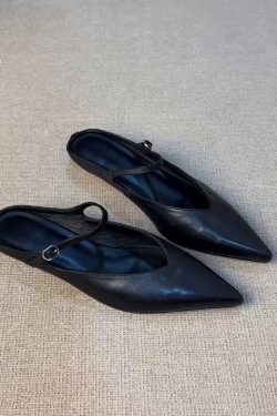 Pointed Thick-Soled Closed-Toe Half Slippers in Sheepskin - French Retro One-Strap Shallow Mouth Mules for Stylish Comfort