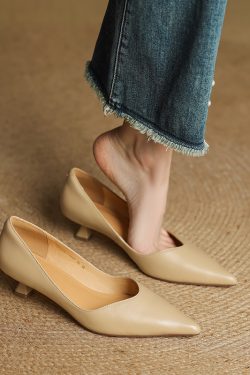 Pointed Toe Apricot Women's High Heels - Elegant Thin Heels for Spring 2025, Versatile Commuter Style, Genuine Leather