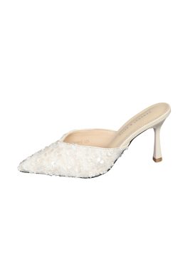 Pointed Toe Baotou Half Slippers for Women, 2025 Fashionable Sequined Mules with Thin High Heels, Versatile Style