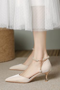 Pointed Toe High-Heeled Sandals for Women with Pearl Detail - Elegant Thin Heel Bridal and Bridesmaid Footwear