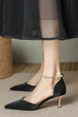 Pointed Toe High-Heeled Sandals for Women with Pearl Detail - Elegant Thin Heel Bridal and Bridesmaid Footwear