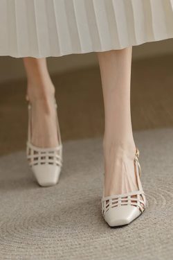 Pointed Toe High Heels with Thin Heels, Genuine Leather Chain Bag & Half Slippers - Trendy Outdoor Fashion Footwear