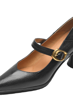 Pointed Toe Shallow Mouth High Heels - Vintage One-Strap Low-Heeled Sheepskin Shoes for Elegant Style