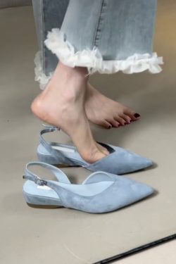 Pointed Toe Sheepskin Wedge Heeled Sandals for Women, French Minimalist Back Strap Evening Shoes, Chic Commuting Flats