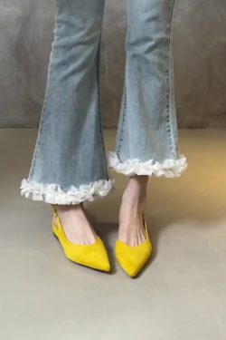 Pointed Toe Sheepskin Wedge Heeled Sandals for Women, French Minimalist Back Strap Evening Shoes, Chic Commuting Flats