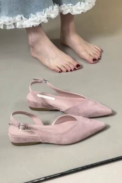 Pointed Toe Sheepskin Wedge Heeled Sandals for Women, French Minimalist Back Strap Evening Shoes, Chic Commuting Flats