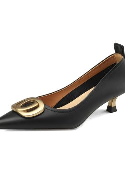 Pointed Toe Stiletto High Heels in Genuine Leather - Commuting Style Shallow Mouth Flats for Effortless Chic Elegance
