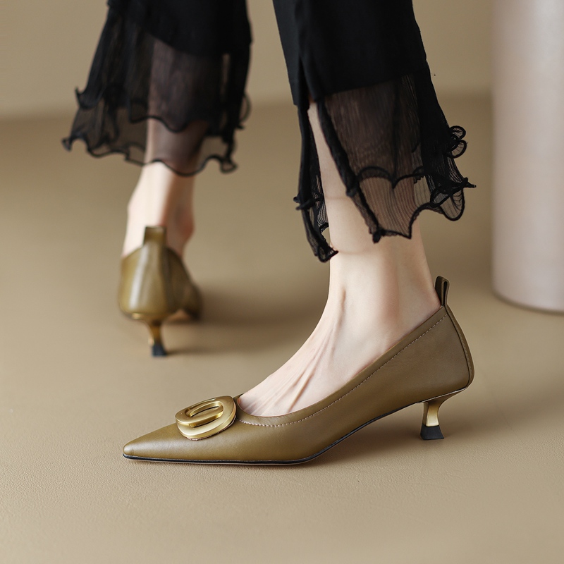 Pointed Toe Stiletto High Heels in Genuine Leather - Commuting Style Shallow Mouth Flats for Effortless Chic Elegance Pointed Toe Stiletto High Heels in Genuine Leather - Commuting Style Shallow Mouth Flats for Effortless Chic Elegance