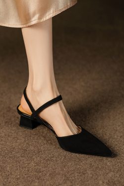 Pointed Toe Suede Open-Toe Chunky Mid-Heel Backless Sandals for Women - Slimming Summer Style in Green