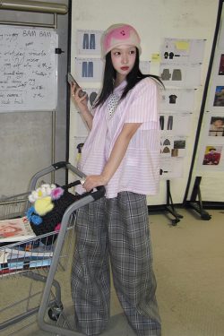 Polka Dot Bow Short Sleeve Shirt for Women - Pink Striped Blouse, French Sweet Top, Trendy Summer Fashion