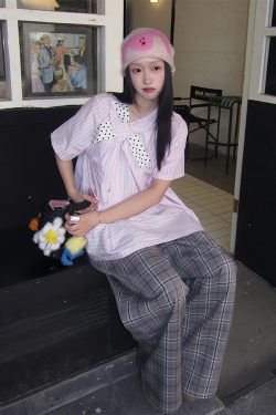 Polka Dot Bow Short Sleeve Shirt for Women - Pink Striped Blouse, French Sweet Top, Trendy Summer Fashion