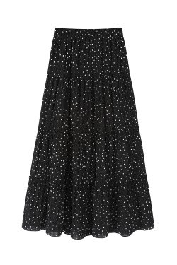 Polka Dot High-Waisted A-Line Long Skirt in Black - Flowy Summer Fashion, Y2K Style, Versatile for Any Occasion