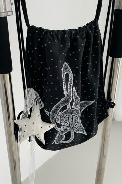 Polka Dot Print Music Note Casual Drawstring Backpack for Stylish Everyday Use