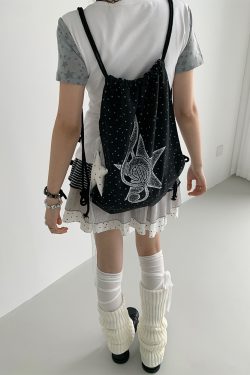 Polka Dot Print Music Note Casual Drawstring Backpack for Stylish Everyday Use