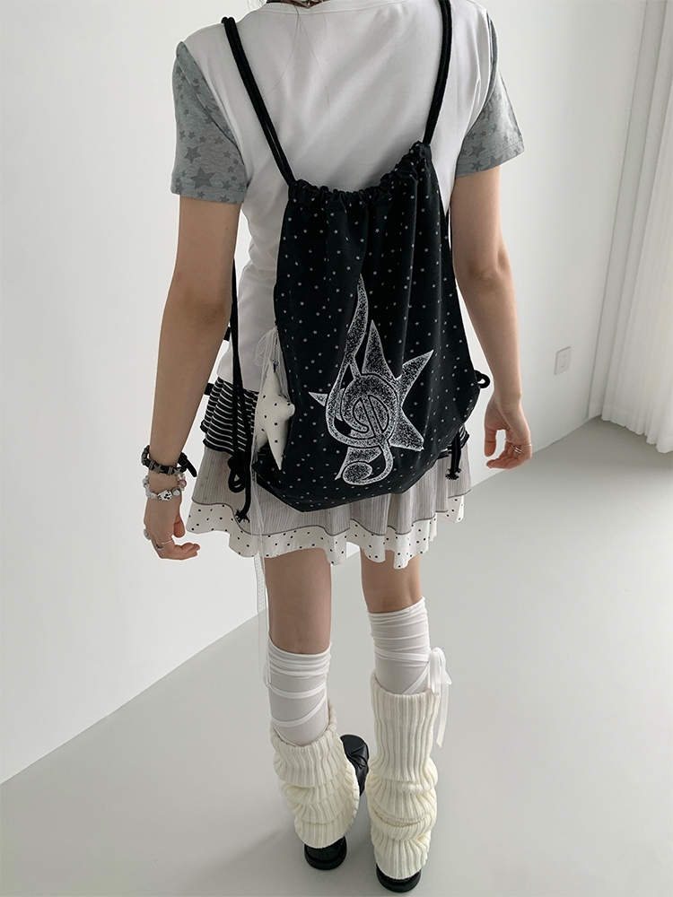 Polka Dot Print Music Note Casual Drawstring Backpack for Stylish Everyday Use Polka Dot Print Music Note Casual Drawstring Backpack for Stylish Everyday Use