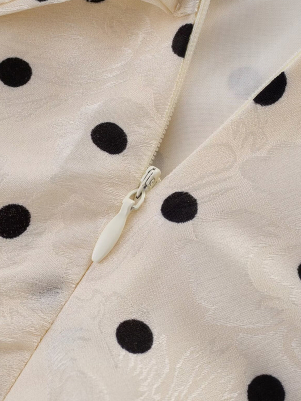 Polka Dot Print Ruffled V-Neck Puff Sleeve Dress for Women - Slimming Waist-Defining Long Dress, Perfect for 90s and Y2K Style Polka Dot Print Ruffled V-Neck Puff Sleeve Dress for Women - Slimming Waist-Defining Long Dress, Perfect for 90s and Y2K Style