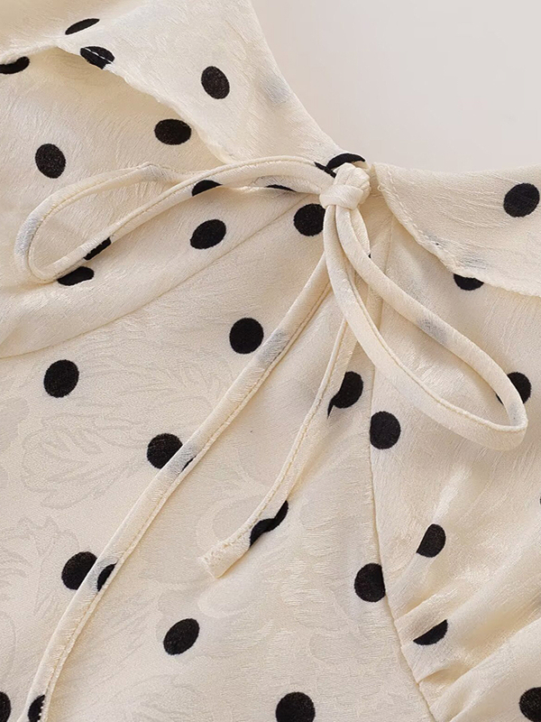 Polka Dot Print Ruffled V-Neck Puff Sleeve Dress for Women - Slimming Waist-Defining Long Dress, Perfect for 90s and Y2K Style Polka Dot Print Ruffled V-Neck Puff Sleeve Dress for Women - Slimming Waist-Defining Long Dress, Perfect for 90s and Y2K Style