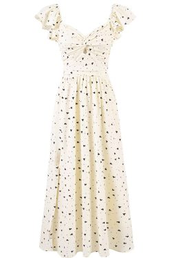 Polka Dot Short Sleeve Dress for Women - French Heart Design, Long Skirt, Summer 2025 Fashion, Cute and Trendy Look