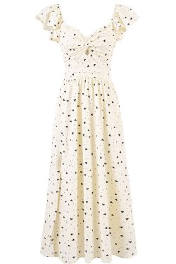 Polka Dot Short Sleeve Dress for Women - French Heart Design, Long Skirt, Summer 2025 Fashion, Cute and Trendy Look