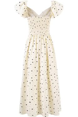 Polka Dot Short Sleeve Dress for Women - French Heart Design, Long Skirt, Summer 2025 Fashion, Cute and Trendy Look