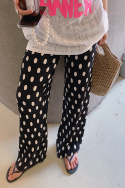 Polka Dot Wide-Leg Pants for Women, High-Waisted Summer Trousers, Loose Fit Casual Split Design, Trendy Fashion for Stylish Looks
