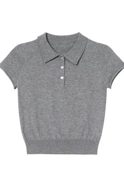 Polo Collar Raglan Sleeve Knitted Short Sleeve T-Shirt for Women - Slim Fit Summer 2025 Essential Top, Casual Chic Style
