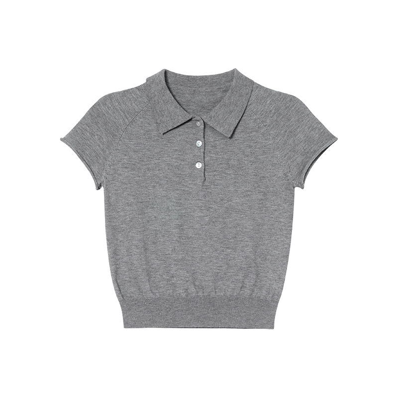 Polo Collar Raglan Sleeve Knitted Short Sleeve T-Shirt for Women - Slim Fit Summer 2025 Essential Top, Casual Chic Style Polo Collar Raglan Sleeve Knitted Short Sleeve T-Shirt for Women - Slim Fit Summer 2025 Essential Top, Casual Chic Style
