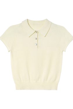 Polo Collar Raglan Sleeve Knitted Short Sleeve T-Shirt for Women - Slim Fit Summer 2025 Essential Top, Casual Chic Style