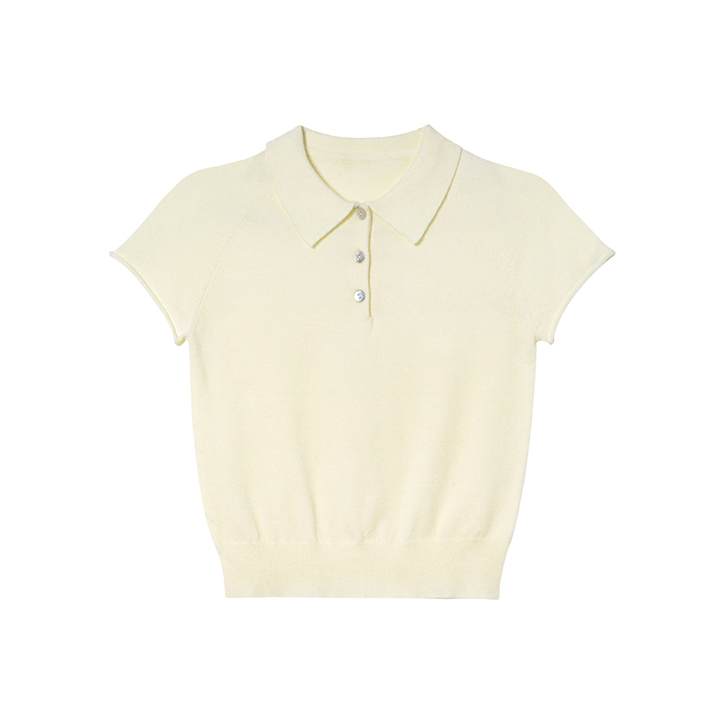 Polo Collar Raglan Sleeve Knitted Short Sleeve T-Shirt for Women - Slim Fit Summer 2025 Essential Top, Casual Chic Style Polo Collar Raglan Sleeve Knitted Short Sleeve T-Shirt for Women - Slim Fit Summer 2025 Essential Top, Casual Chic Style