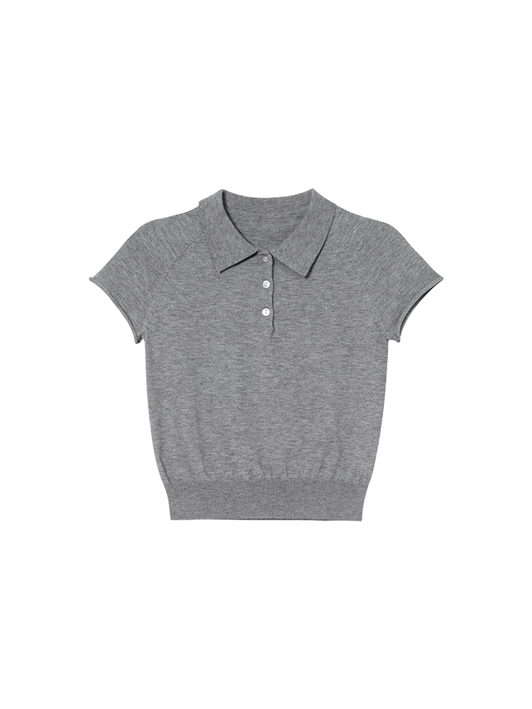 Polo Collar Raglan Sleeve Knitted Short Sleeve T-Shirt for Women - Slim Fit Summer 2025 Essential Top, Casual Chic Style Polo Collar Raglan Sleeve Knitted Short Sleeve T-Shirt for Women - Slim Fit Summer 2025 Essential Top, Casual Chic Style