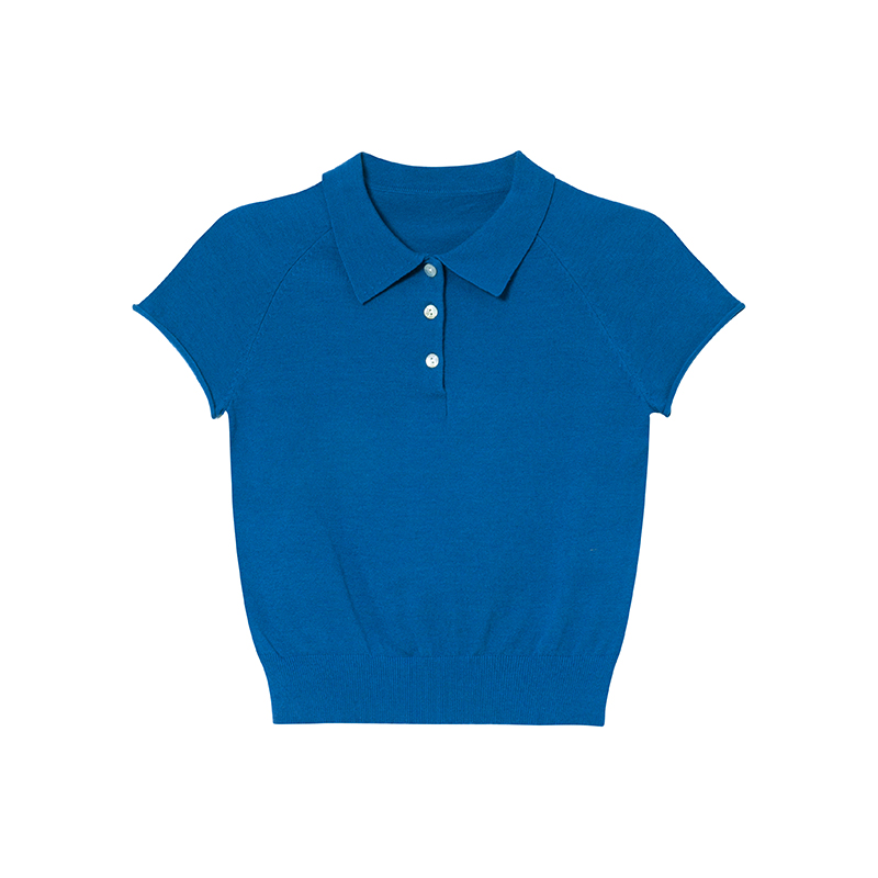 Polo Collar Raglan Sleeve Knitted Short Sleeve T-Shirt for Women - Slim Fit Summer 2025 Essential Top, Casual Chic Style Polo Collar Raglan Sleeve Knitted Short Sleeve T-Shirt for Women - Slim Fit Summer 2025 Essential Top, Casual Chic Style